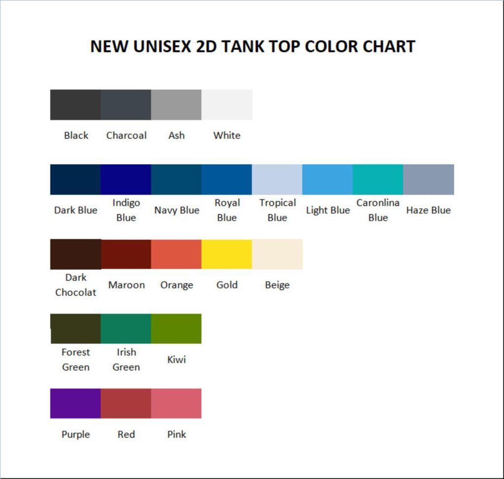 tank top color chart - Twenty One Pilots Band Store